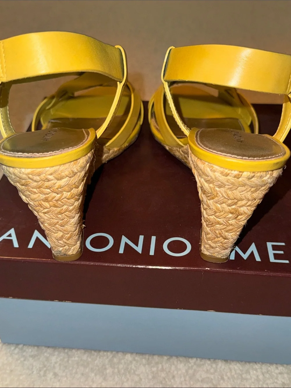 Antonio Melani Daphney Yellow Leather Espadrille Wedges Size 9.5